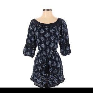 Hollister Off The Shoulder Navy Print Romper